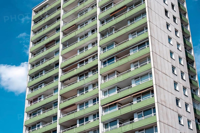 Residential tower block, in Essen-Steele, tallest residential building in the city, over 130 flats on 20 floors, 70 metres high, North Rhine-Westphalia, Germany