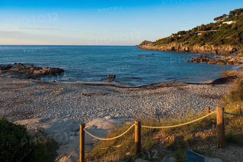 Picturesque beach, Plage de Bonne Terrasse, sunrise, Saint Tropez, Var, French Riviera, Provence-Alpes-Cote d'Azur, Cote d Azur, France