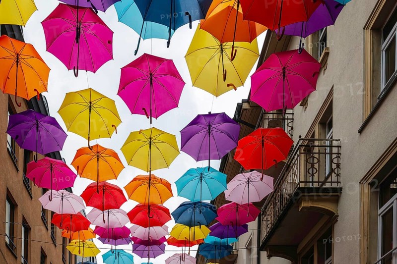 Coloured umbrellas, Interlaken, Bern, Switzerland