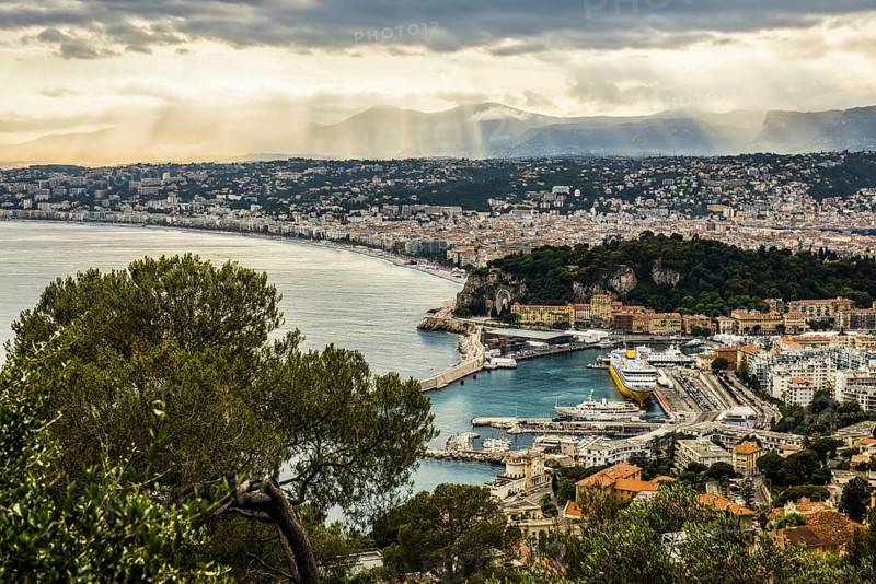 Panorama, Sunset, View from Mont Boron, Nice, Alpes Maritimes, Provence Alpes Cote d'Azur, French Riviera, South of France, France