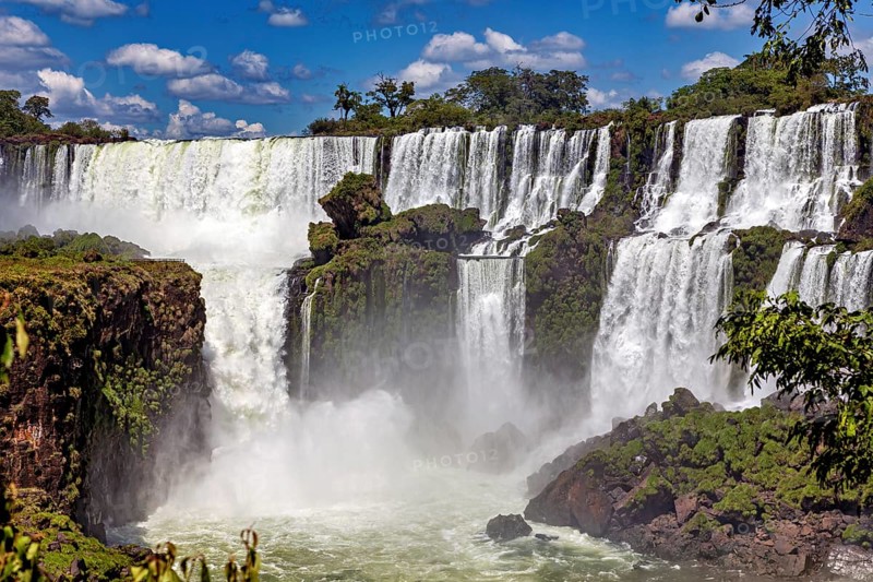 Majestic waterfalls and cliffs in a tropical landscape, The Iguazu Falls between Argentina and Brazil