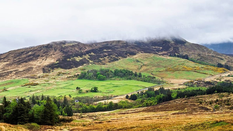 Farms over Loch Slapin, Isle of Skye, Scotland, UK