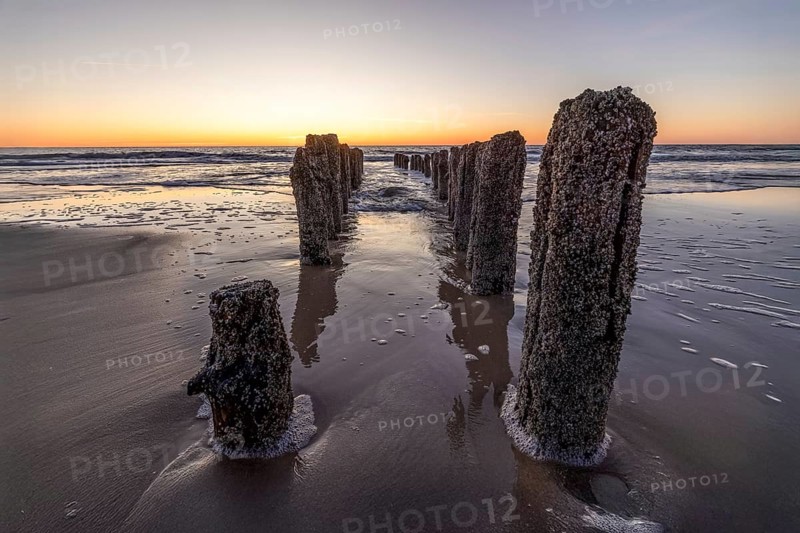 Sunset by the sea, waves, North Sea, Rantum, Sylt, Schleswig-Holstein