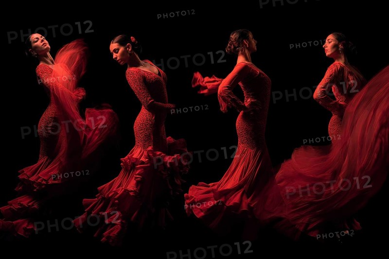 Collage of flamenco dancers. Passionate spanish music, AI generated