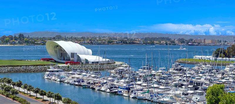 USA, California, San Diego Bay marina and Seaport Village in downtown near Gaslamp Quarter