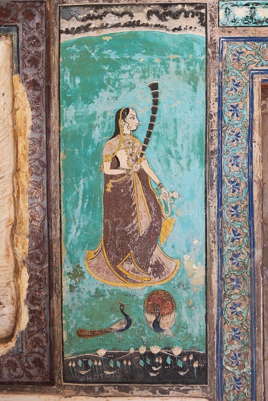Wall paintings in the Garh Palace or Rajput Palace, Bundi, Rajasthan, India