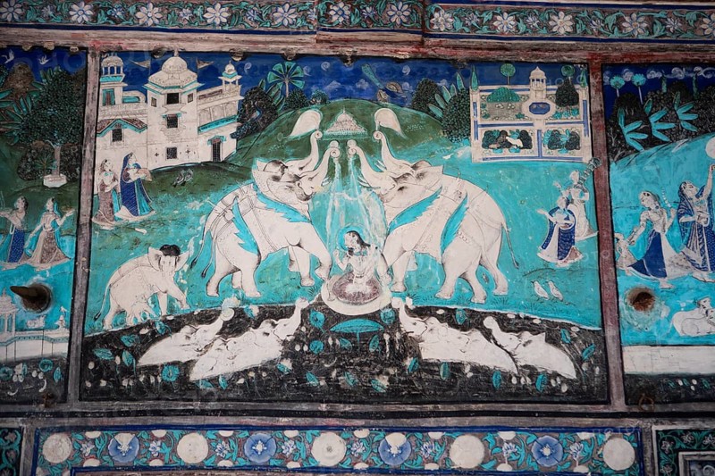 Wall paintings in the Garh Palace or Rajput Palace, Bundi, Rajasthan, India
