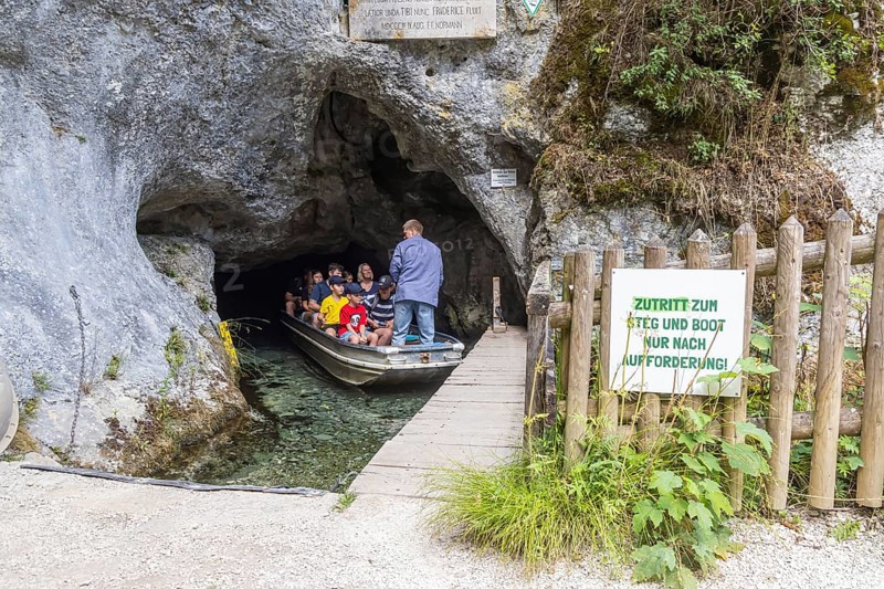 Excursion destination Wimsen Cave in the Swabian Alb. This tourist attraction is the only cave in Germany that can be accessed by boat. Origin of the Zwiefalter Ach. Hayingen, Baden-Württemberg, Germany