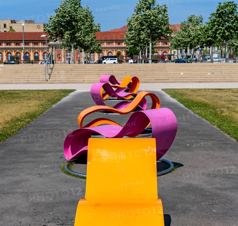 Modern seating elements in the Lustgarten, Potsdam, Brandenburg, Germany