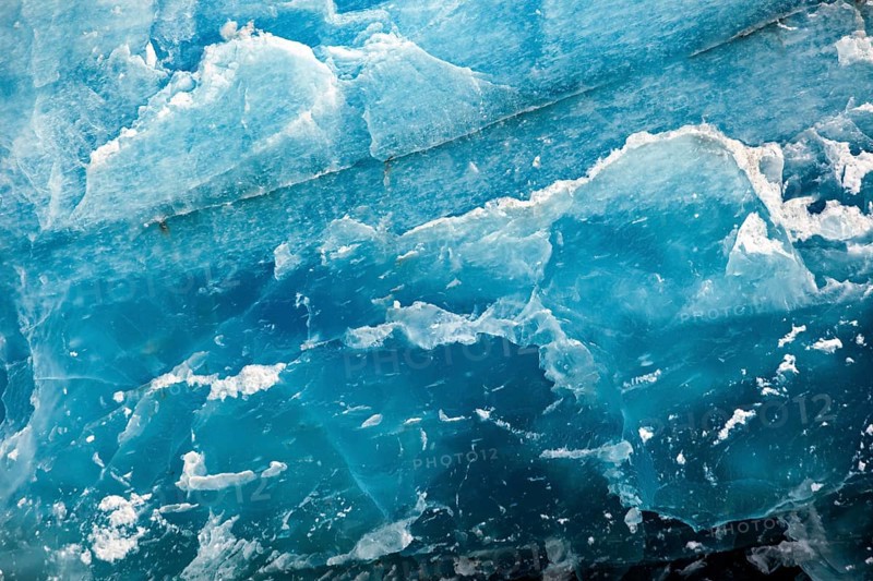 Close-up of blue ice layers with irregular shapes and fine details, The ice of the Perito Moreno glacier in Argentina