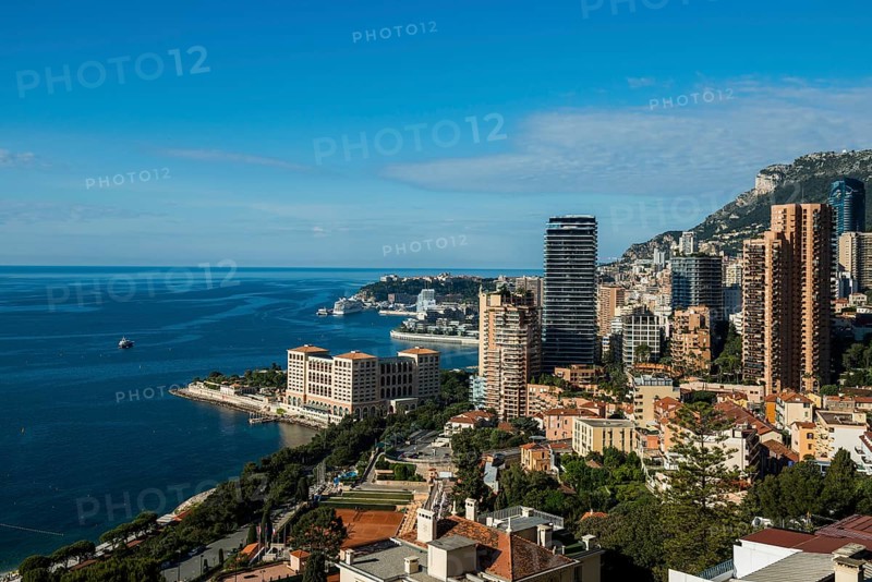 Panorama, Skyline with skyscrapers by the sea, Monte Carlo, Cote d'Azur, Monaco