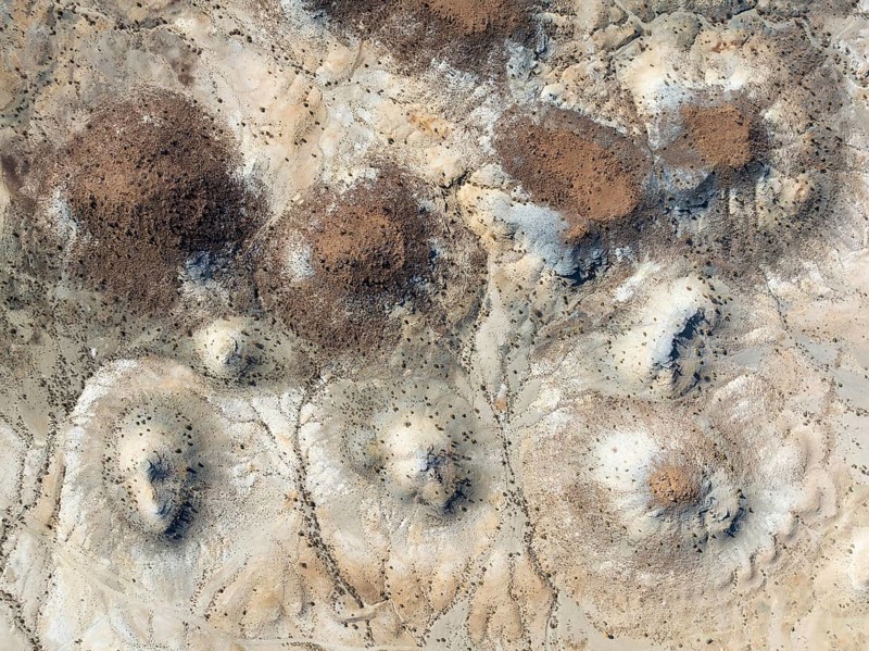 Conical rocks, so-called Prince Albert formations. Aerial view. Drone shot. Southern Namibia