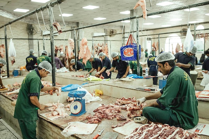 Market hall, section of camel butchers, Salalah, Dhofar, Oman
