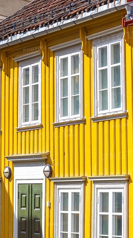 Norway, scenic Trondheim town. Bakklandet, a famous tourist travel destination with colorful houses