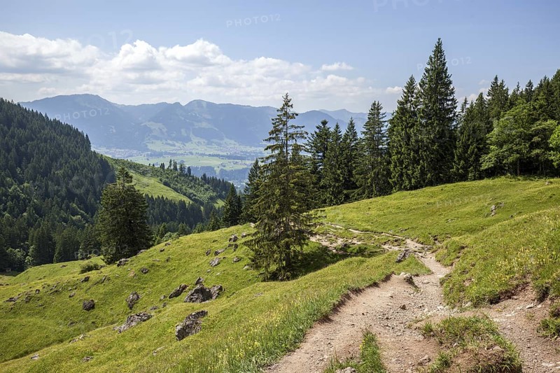 Hiking trail from the Gaißalpe to Unterer Gaißalpsee, at the back of the Illertal, near Oberstdorf, Oberallgäu, Allgäu Alps, Allgäu, Bavaria, Germany