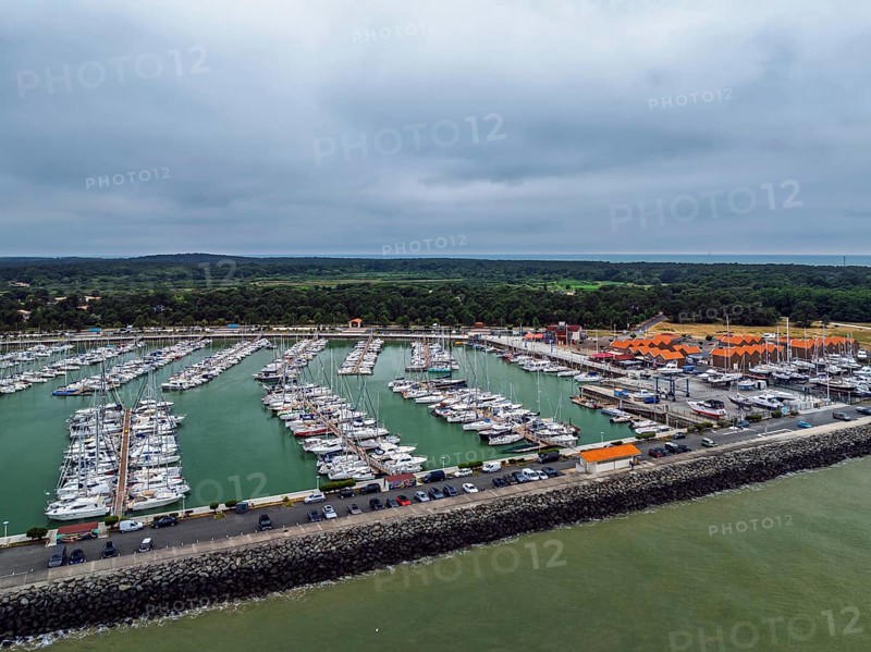 Marina in Le Verdon-sur-Mer from a drone, Nouvelle-Aquitaine, Gironde, France, EuropeLe Verdon-sur-Mer, Nouvelle-Aquitaine, Gironde, France, Europe