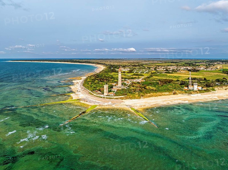 WHALE LIGHTHOUSE from a drone, Saint-Clement-des-Baleines, Atlantic, France