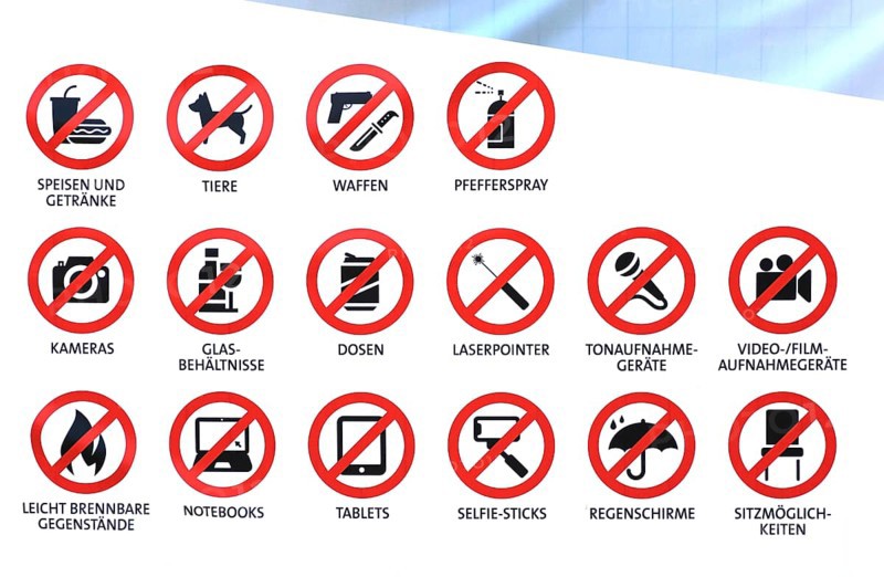 Prohibited objects, prohibition signs at an open air concert