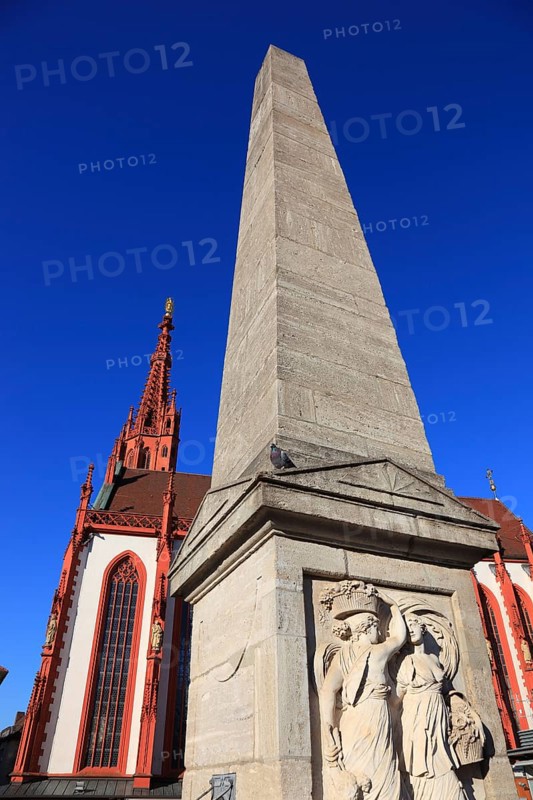 Obelisk, market fountain in the shape of an obelisk, Marienkapelle on the Würzburg market square, Würzburg, Lower Franconia, Bavaria, Germany