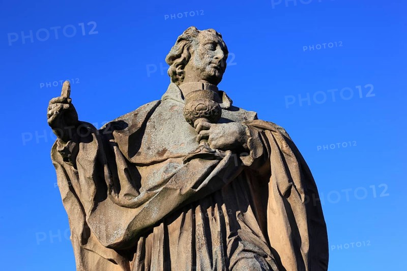 Carolus Borromäus statue, bridge saint on the Old Main Bridge in Würzburg, Lower Franconia, Bavaria, Germany