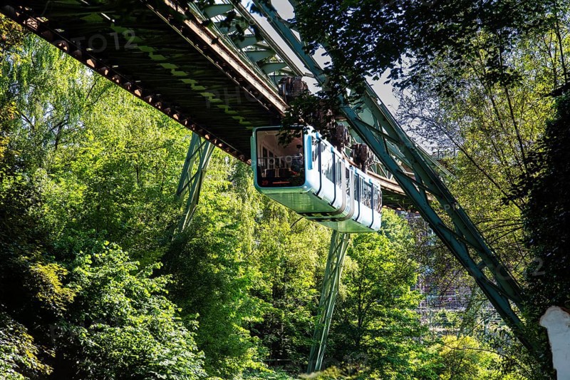 The Wuppertal suspension railway near the Wupperfeld stop in Wuppertal, Germany