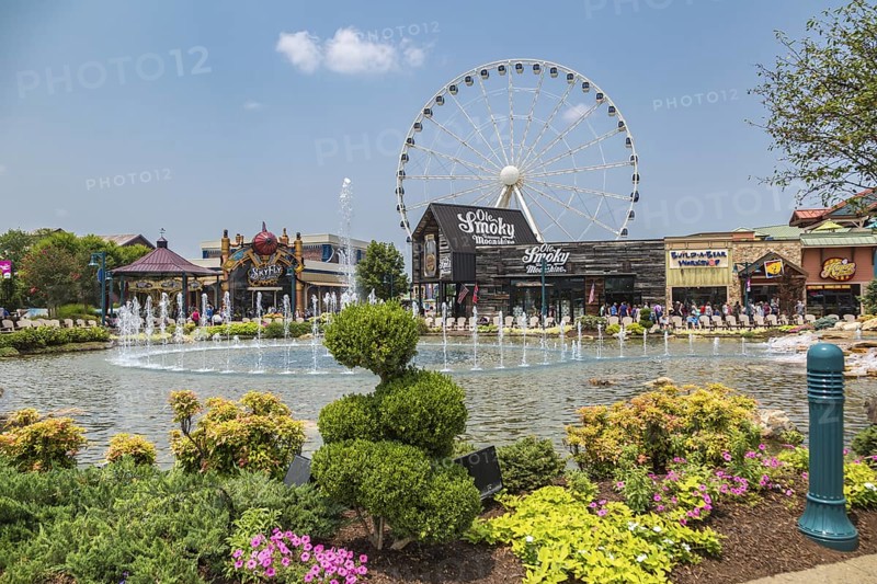 The Wheel ferris wheel behind the Ole Smoky Moonshine store at The Island recreation center in Pigeon Forge, Tennessee