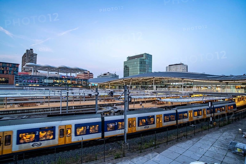 The central station Utrecht Centraal, at the shopping centre Hoog Catharijne and station concourse, roof, in the city centre, trains of the Nederlandse Spoorwegen N.V. state railway company, Netherlands