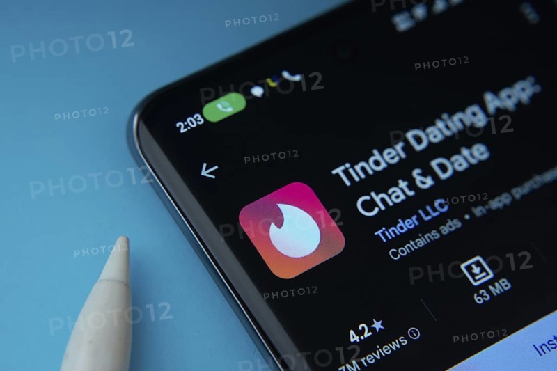 Dhaka, Bangladesh- 18 March 2025: The tinder app from Google Playstore is displayed on a smartphone screen