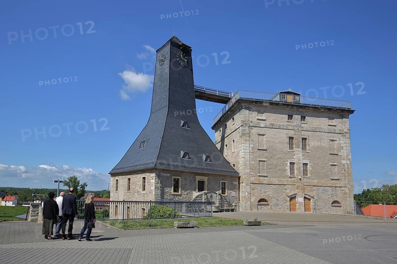 Historic Borlachturm and Witzlebenturm, landmark, museum, tourists, pedestrians, Bad Dürrenberg, Saxony-Anhalt, Germany