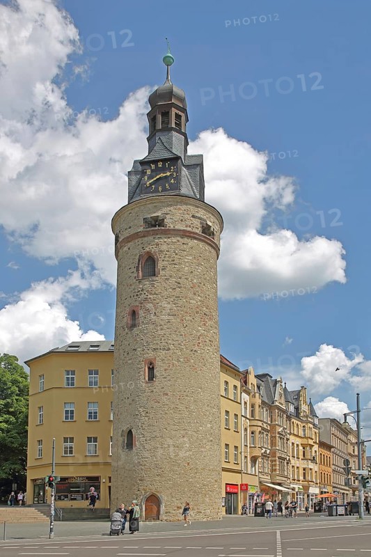 Historic Leipzig Tower built in the 15th century, former watchtower and part of the city fortifications, city tower, Halle an der Saale, Saxony-Anhalt, Germany
