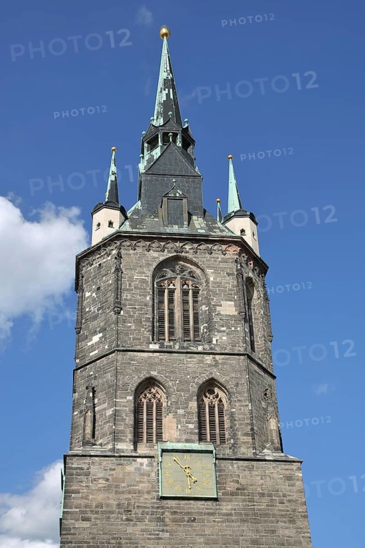 Spire, Red Tower, clock, free-standing, landmark, market square, Halle an der Saale, Saxony-Anhalt, Germany