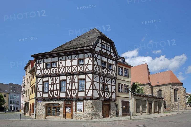 Historic half-timbered house, market square, Merseburg, Saxony-Anhalt, Germany