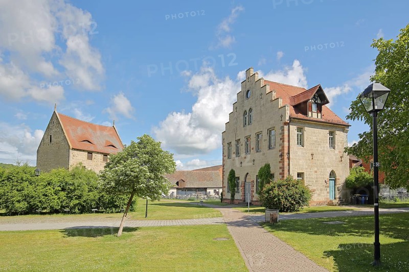 Neo-Gothic house and Gothic house of the Landesschule Pforta of the former Cistercian abbey and today's boarding school, Schulpforte, Landesschule Pforta, Bad Kösen, Saale, Naumburg, Saxony-Anhalt, Germany