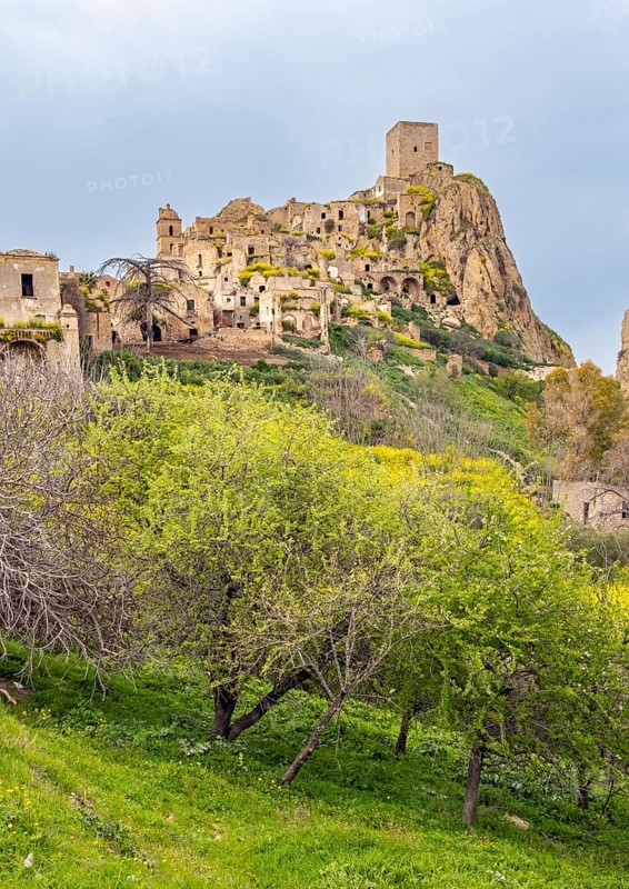 View of the ghost town of Craco, Basilicata, Italy