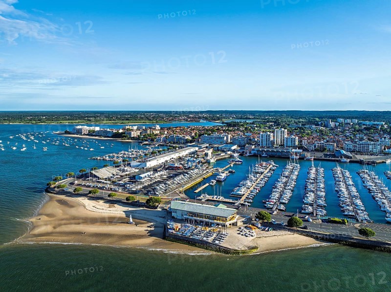 Marina and Beach in Arcachon from a drone, Arcachon, Gironde, France