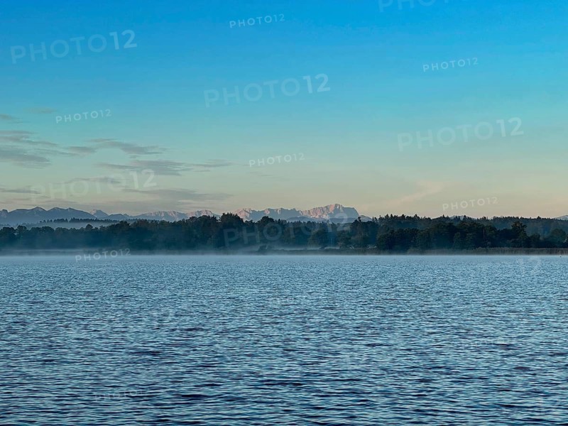 View over Lake Starnberg to the Zugspitze, Bavaria, Germany