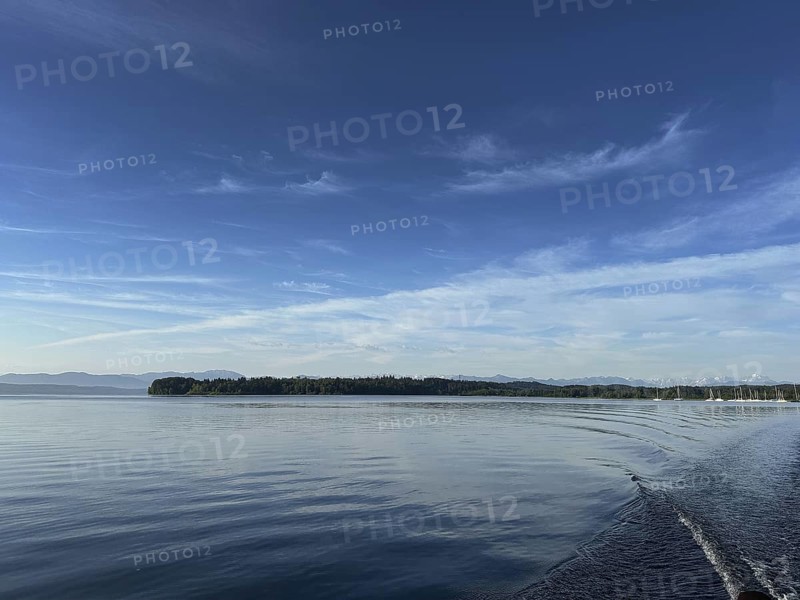 View over Lake Starnberg to the Alps, Bavaria, Germany