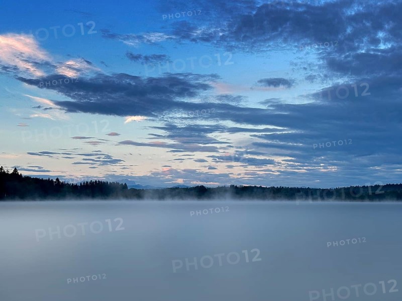 Evening atmosphere, fog over Lake Starnberg, Bavaria, Germany