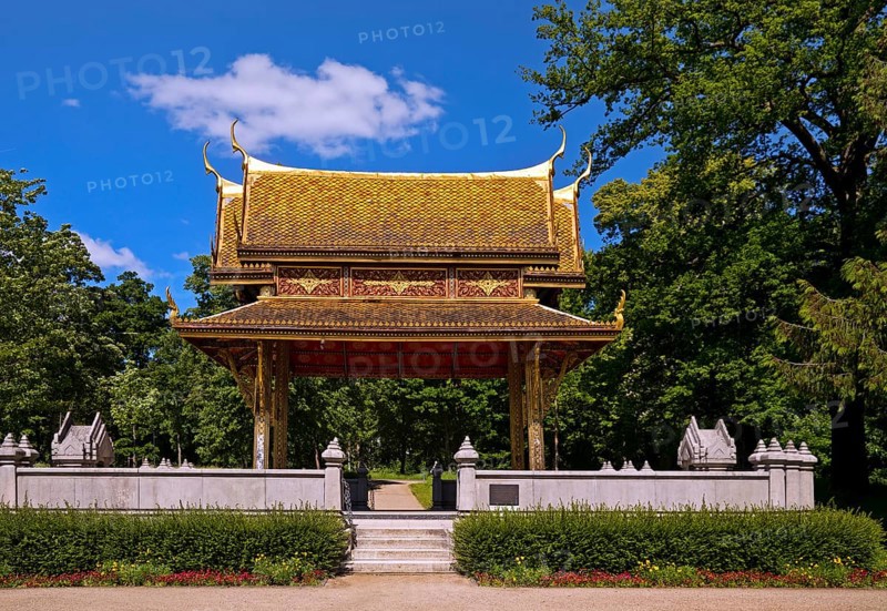 Thai-Sala 1, Thai pagoda in the spa gardens of Bad Homburg vor der Höhe, listed cultural monument, Hesse, Germany