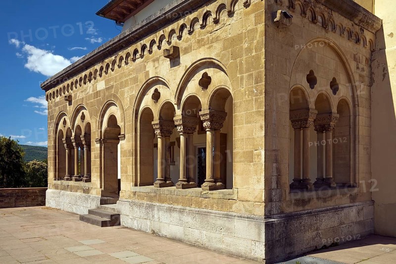 Neo-Romanesque hall in the inner courtyard of Bad Homburg vor der Höhe Castle, Hesse, Germany