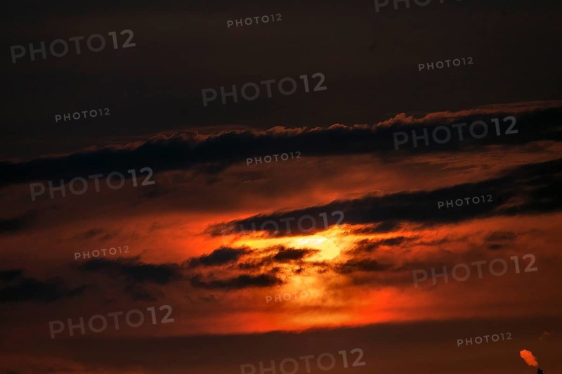 Setting evening sun, rain clouds, Bavaria, Germany