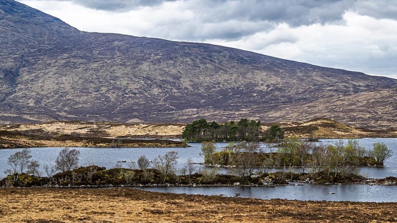 Rannoch Moor over Loch Ba and Loch of the Armpit, A82 Highland Way, Argyll and Bute, West Highlands, Scotland, United Kingdom