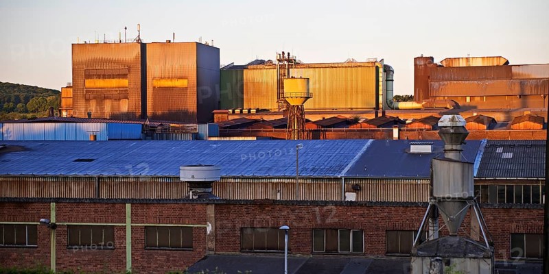 Deutsche Edelstahlwerke at sunrise, Witten, Ruhr area, North Rhine-Westphalia, Germany
