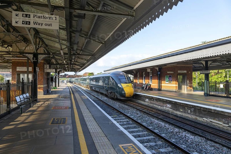 GWR British Rail Class 800 Inter City Express train arriving at platform, Westbury, Wiltshire, England, UK