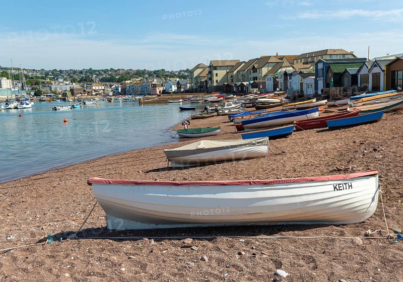 Small boats in harbour at Back Beach, Teignmouth, south Devon, England, UK