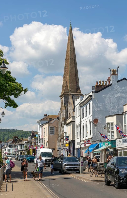 Shops in street of historic buildings, The Strand, Dawlish, south Devon, England, UK