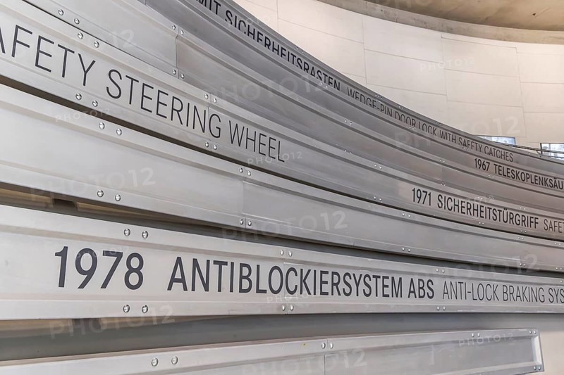 The Mercedes-Benz Museum in Stuttgart presents a journey through the automotive history of the global corporation. The history of the Mercedes star begins with the first automobile in 1886. Stuttgart, Baden-Württemberg, Germany