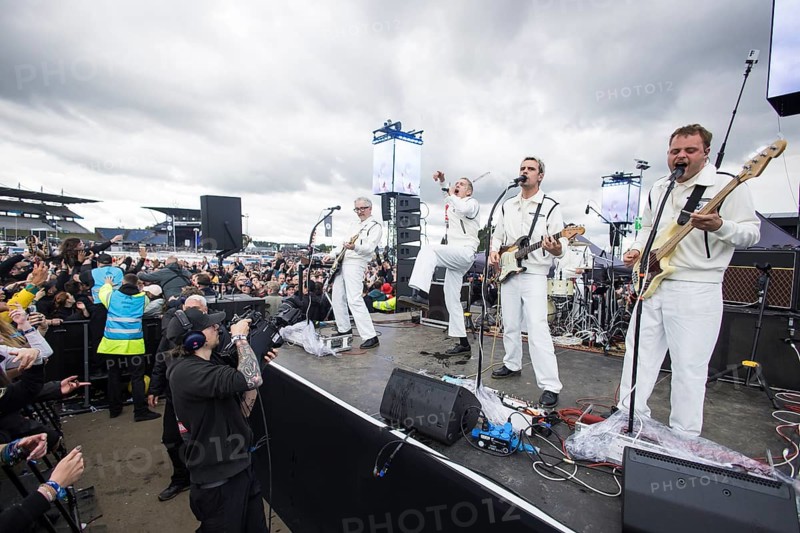 Steffen Israel (guitarist and keyboarder), Felix Brummer (singer), Karl Schumann (guitarist) and Till Brummer (bassist) of Kraftklub at a secret gig of the band at the Rock am Ring Festival on Saturday, Nürburgring race track race track, 07.06.2025