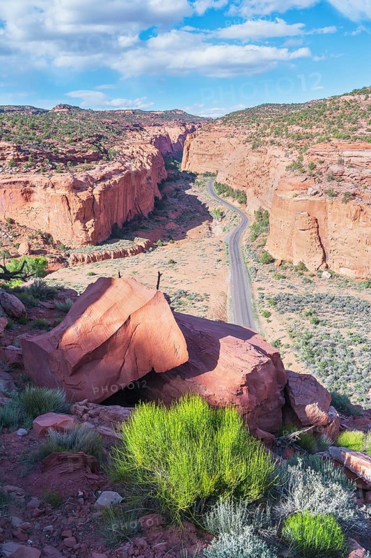 Road winding up canyon, Grand Staircase Escalante National Monument, Utah, USA, North America