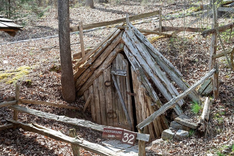 Clinton, Tennessee - The Museum of Appalachia, a collection of pioneer buildings and artifacts. The underground dairy was used to store milk and other perishables